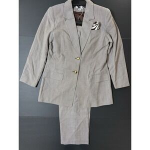 Vintage Emily Pant Suit 2pc Women's 8 Brown White Print Business Preppy Formal‎